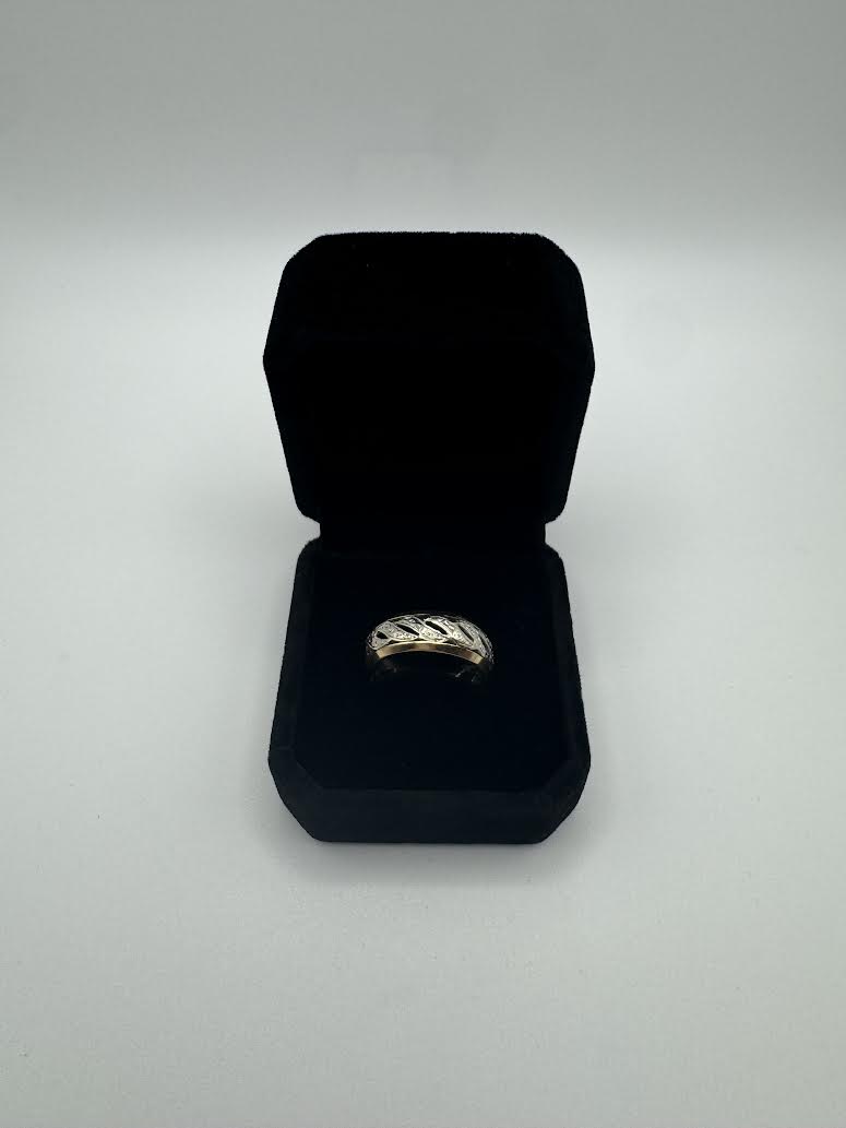 14k Two-Tone Men's Yellow & White Gold Solid Ring - Size 7.5
