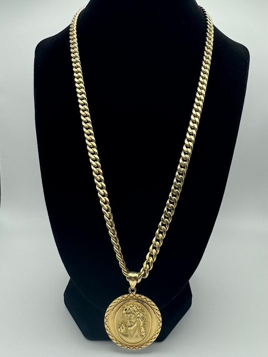 14k  'Jesus: Crown of Thorns' Pendant Cuban 22" Chain