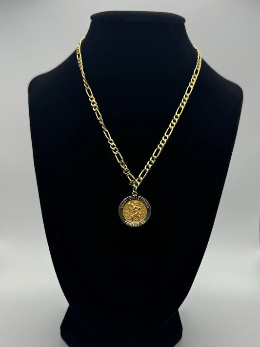 14k 'Saint Christopher Protect Us' Pendant and Chain