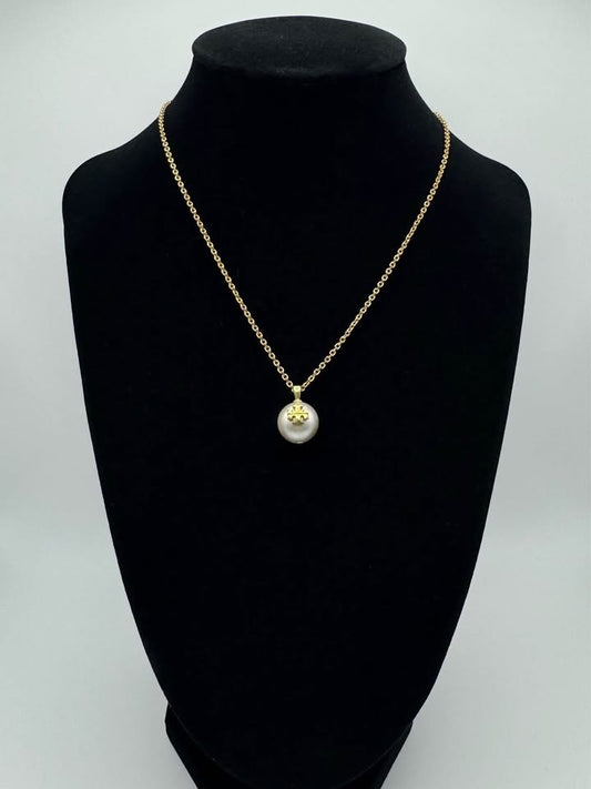 Tory Burch Gold Tone Pearl Necklace 17”